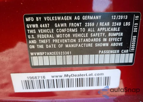 2014 Volkswagen Cc Sport z USA, uszkodzony, nr VIN WVWBP7AN2EE523361